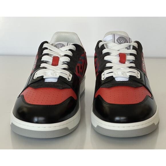 Versace Greca Men’s Leather Black/Orange Red Sneakers 10.5 US (43.5) 1013377 IT - Picture 9 of 15